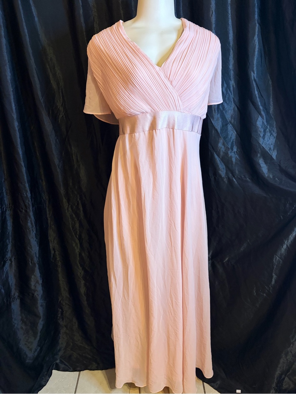 Ever Pretty Blush Pink Pleated V-Neck Maxi Dress